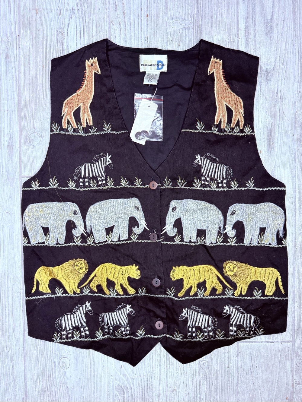 NWT Vintage 90’s Paul Harris Animal Embroidered Mixed Boho Cotton Vest Top sm